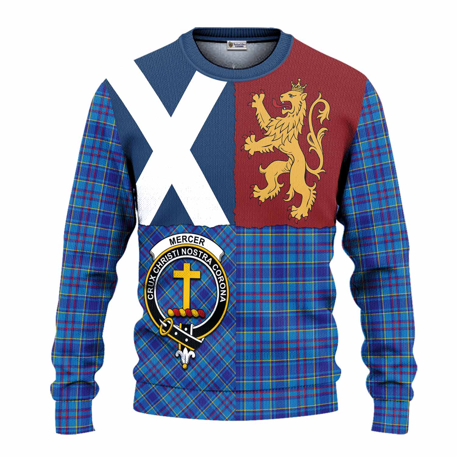 Mercer Crest Tartan Knitted Sweater with Lion Rampant Saltire Style