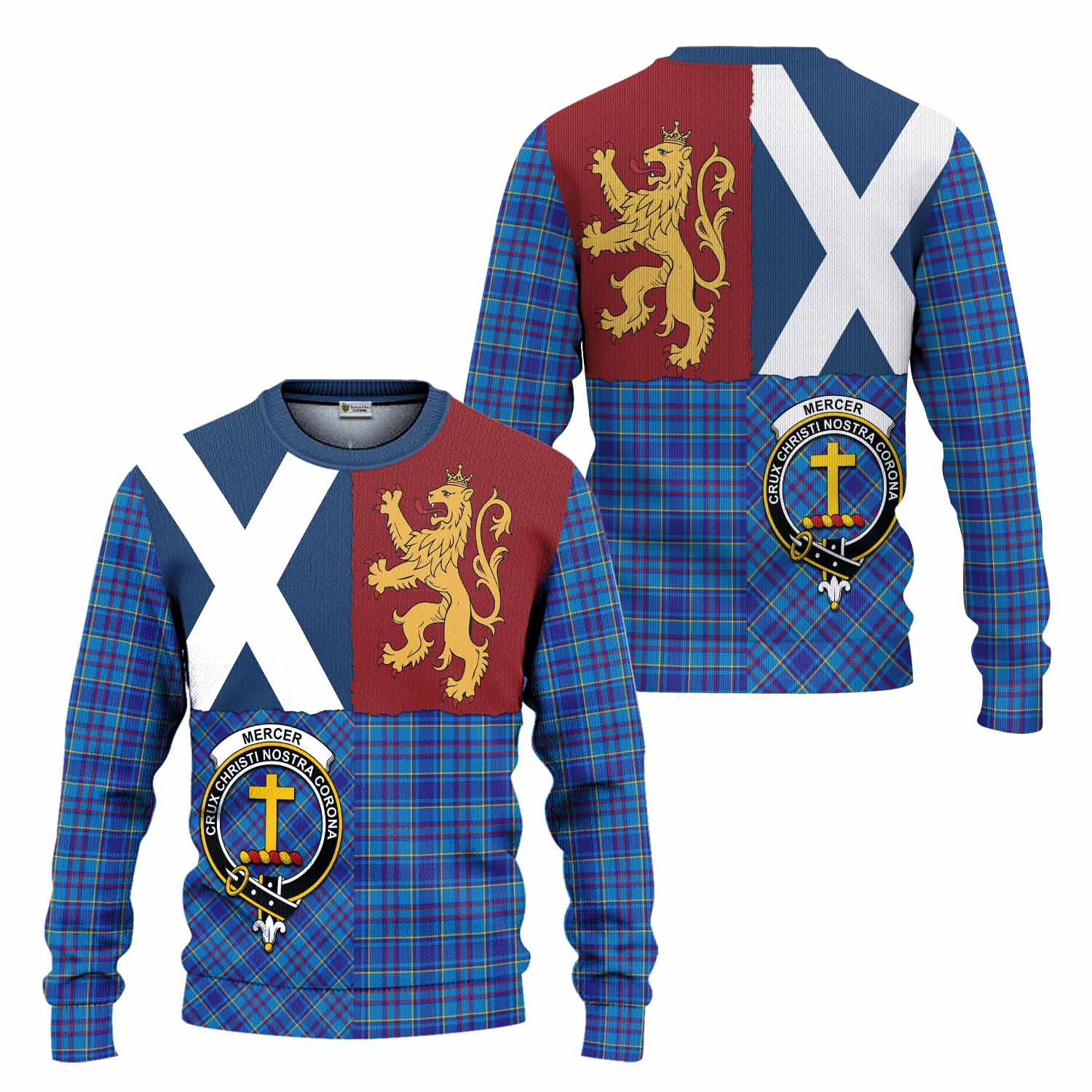 Mercer Crest Tartan Knitted Sweater with Lion Rampant Saltire Style