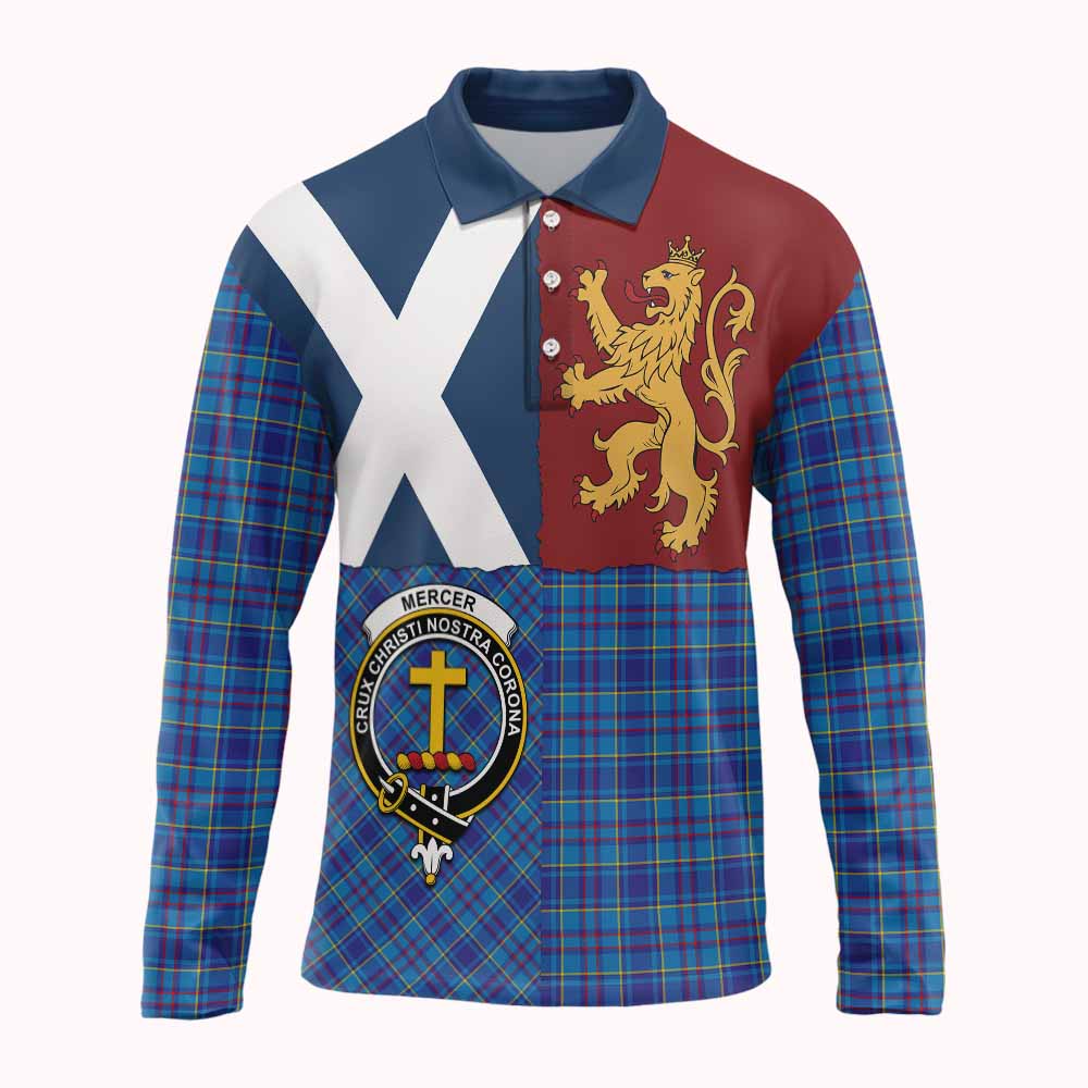 Mercer Crest Tartan Long Sleeve Polo Shirt with Lion Rampant Saltire Style