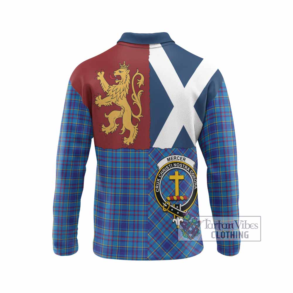 Mercer Crest Tartan Long Sleeve Polo Shirt with Lion Rampant Saltire Style
