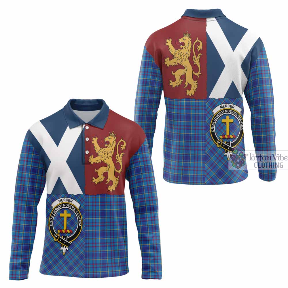 Mercer Crest Tartan Long Sleeve Polo Shirt with Lion Rampant Saltire Style