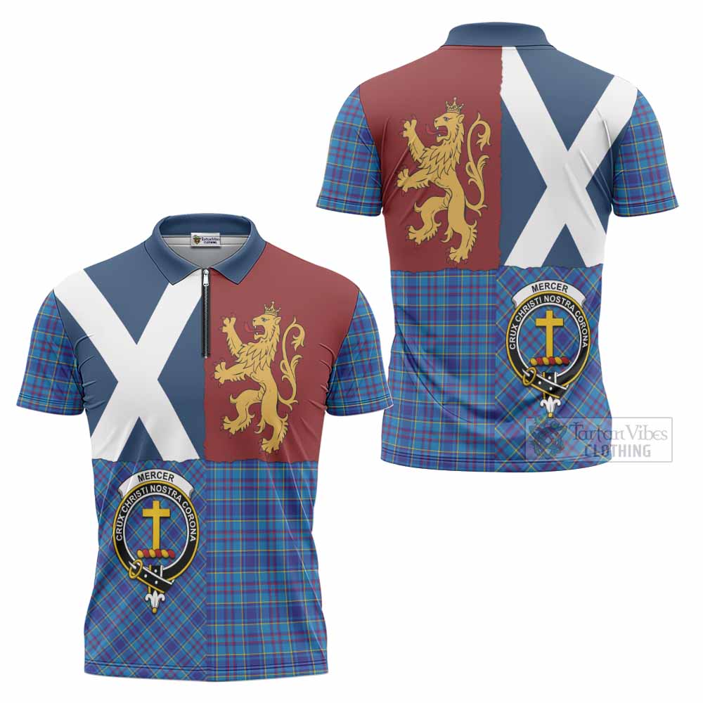 Mercer Crest Tartan Zipper Polo Shirt with Lion Rampant Saltire Style