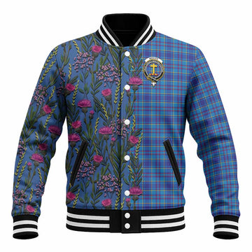 Mercer Family Crest Tartan Baseball Jacket Scottish Thistle Flower Pattern Half Style