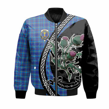 Mercer Family Crest Tartan Bomber Jacket Alba Thistle Inspired