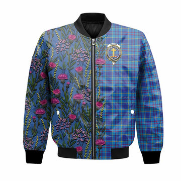 Mercer Family Crest Tartan Bomber Jacket Scottish Thistle Flower Pattern Half Style
