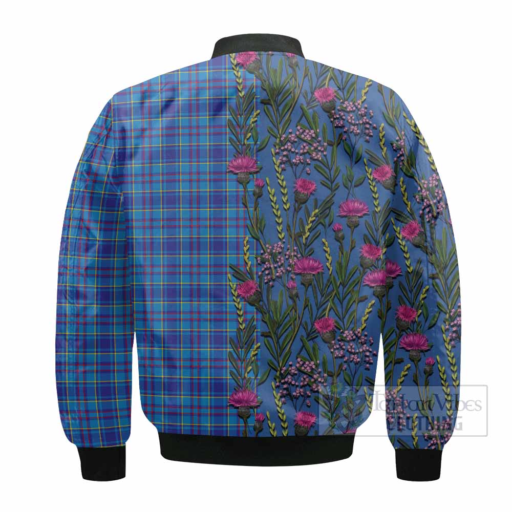 Mercer Family Crest Tartan Bomber Jacket Scottish Thistle Flower Pattern Half Style - Tartan Vibes Clothing
