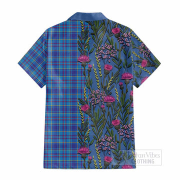 Mercer Family Crest Tartan Cotton Hawaiian Shirt Scottish Thistle Flower Pattern Half Style - Tartan Vibes Clothing