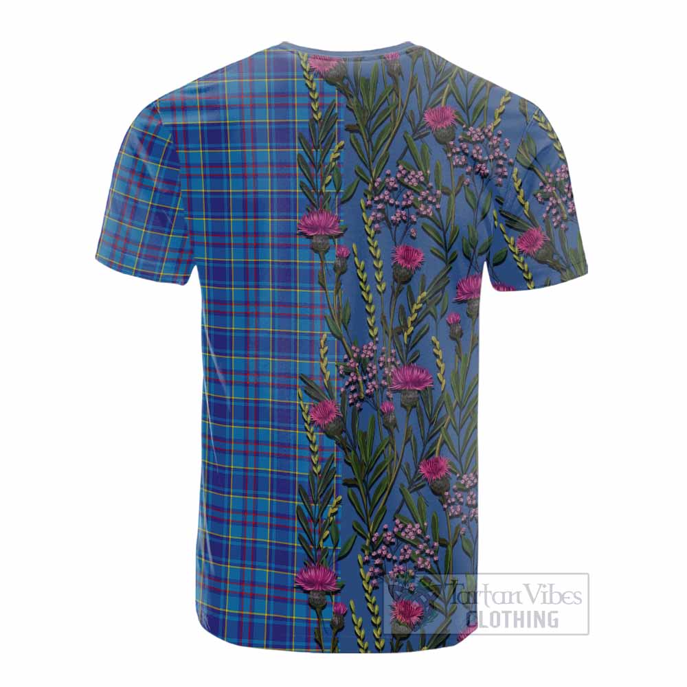 Mercer Family Crest Tartan Cotton T-shirt Scottish Thistle Flower Pattern Half Style - Tartan Vibes Clothing