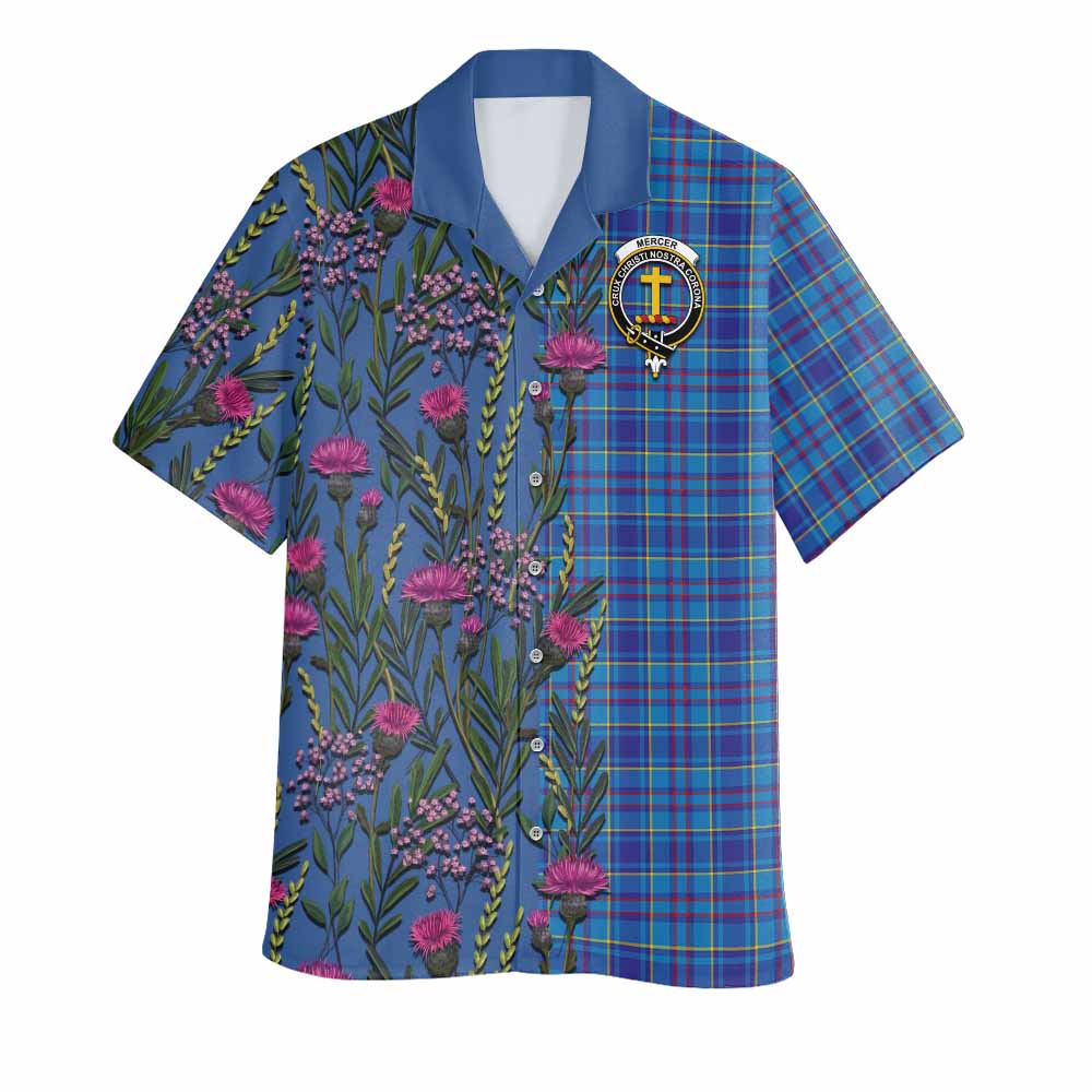 Mercer Family Crest Tartan Hawaiian Shirt Scottish Thistle Flower Pattern Half Style - Tartan Vibes Clothing