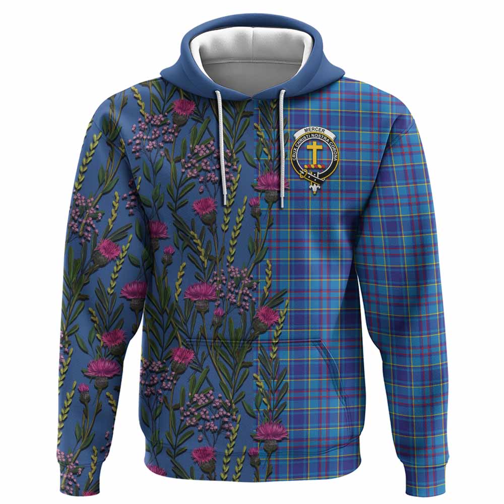 Mercer Family Crest Tartan Hoodie Scottish Thistle Flower Pattern Half Style - Tartan Vibes Clothing