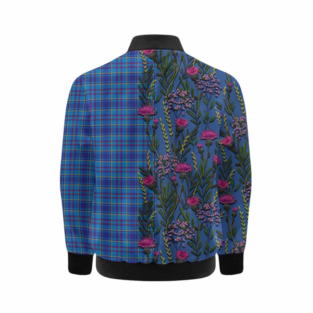 Mercer Family Crest Tartan Kid Bomber Jacket Scottish Thistle Flower Pattern Half Style - Tartan Vibes Clothing