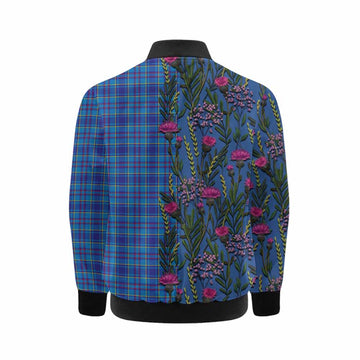 Mercer Family Crest Tartan Kid Bomber Jacket Scottish Thistle Flower Pattern Half Style - Tartan Vibes Clothing