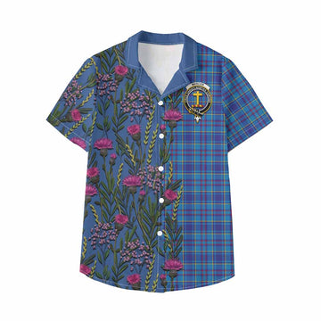 Mercer Family Crest Tartan Kid Hawaiian Shirt Scottish Thistle Flower Pattern Half Style - Tartan Vibes Clothing