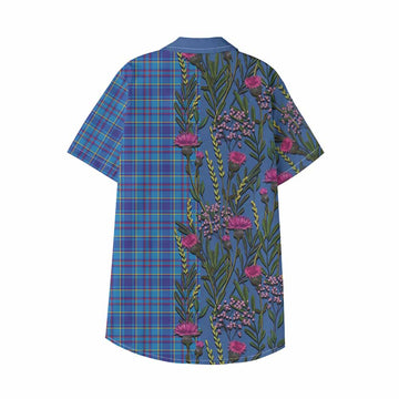 Mercer Family Crest Tartan Kid Hawaiian Shirt Scottish Thistle Flower Pattern Half Style - Tartan Vibes Clothing