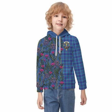 Mercer Family Crest Tartan Kid Hoodie Scottish Thistle Flower Pattern Half Style - Tartan Vibes Clothing
