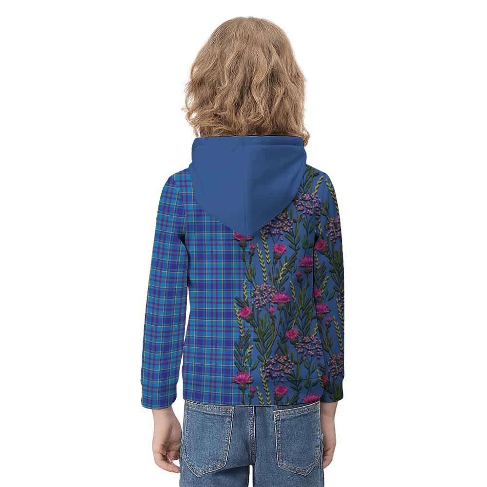 Mercer Family Crest Tartan Kid Hoodie Scottish Thistle Flower Pattern Half Style - Tartan Vibes Clothing