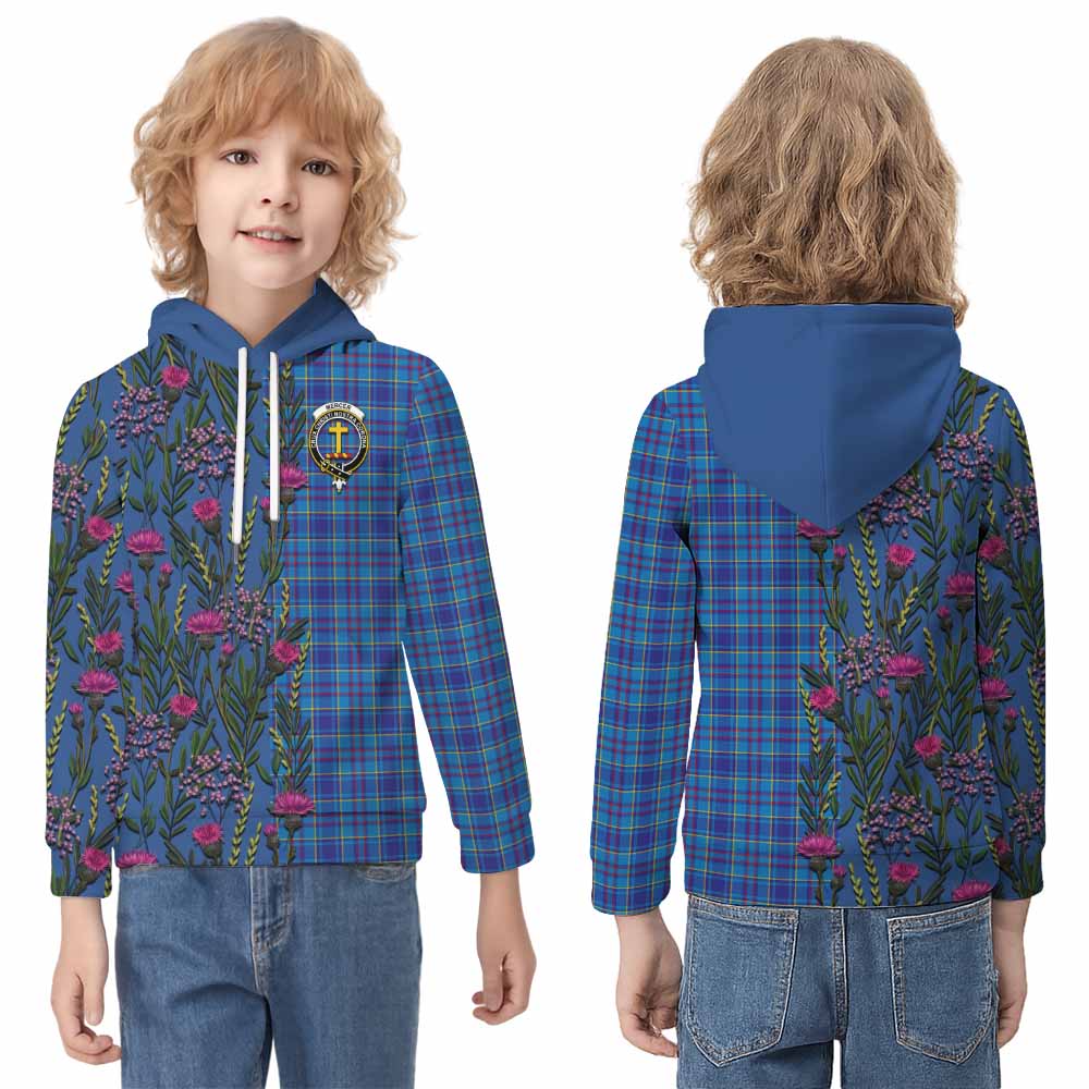 Mercer Family Crest Tartan Kid Hoodie Scottish Thistle Flower Pattern Half Style - Tartan Vibes Clothing
