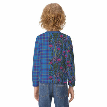 Mercer Family Crest Tartan Kid Knitted Sweatshirt Scottish Thistle Flower Pattern Half Style - Tartan Vibes Clothing