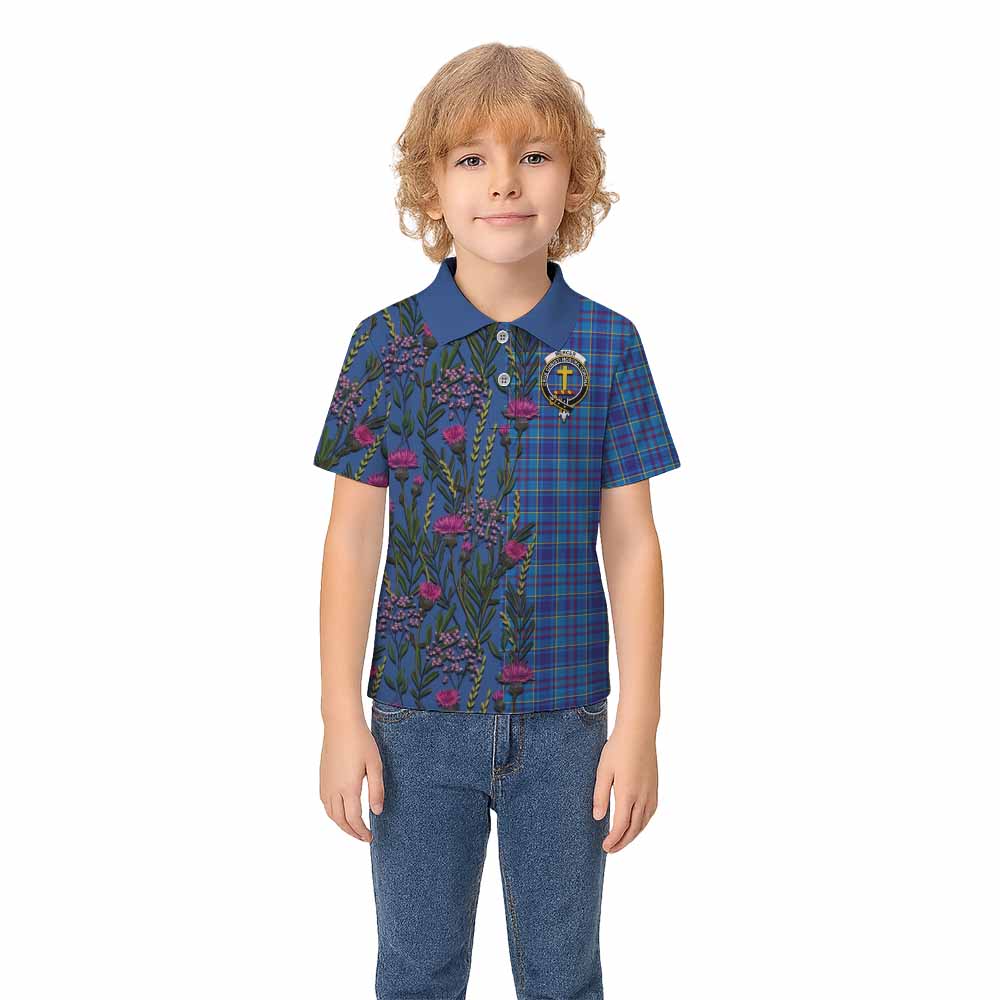 Mercer Family Crest Tartan Kid Polo Shirt Scottish Thistle Flower Pattern Half Style - Tartan Vibes Clothing