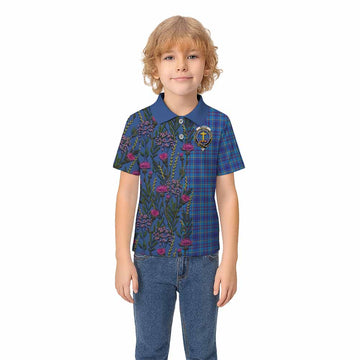 Mercer Family Crest Tartan Kid Polo Shirt Scottish Thistle Flower Pattern Half Style - Tartan Vibes Clothing