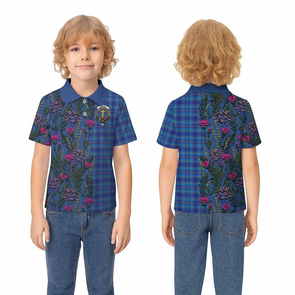 Mercer Family Crest Tartan Kid Polo Shirt Scottish Thistle Flower Pattern Half Style - Tartan Vibes Clothing