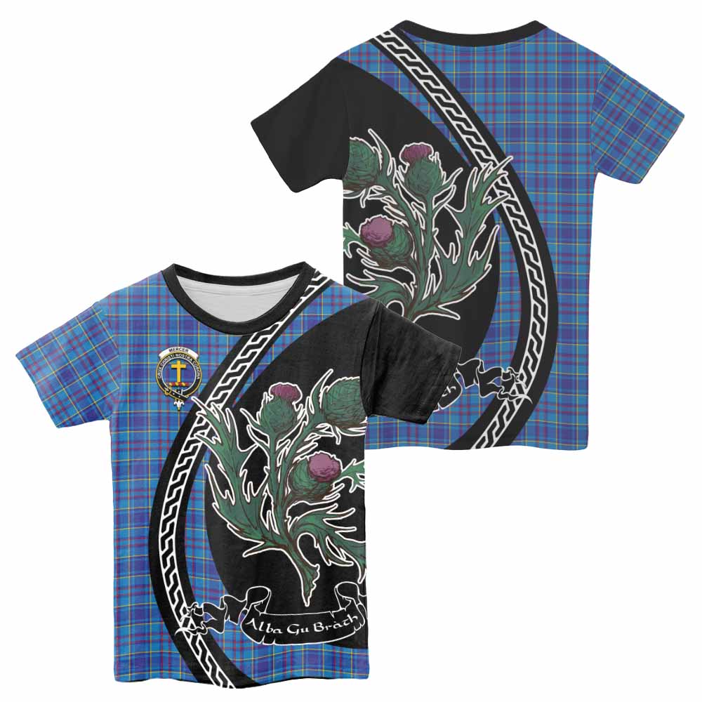 Mercer Family Crest Tartan Kid T-shirt Alba Thistle Inspired - Tartan Vibes Clothing