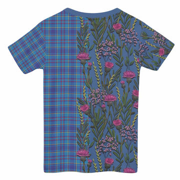 Mercer Family Crest Tartan Kid T-shirt Scottish Thistle Flower Pattern Half Style - Tartan Vibes Clothing