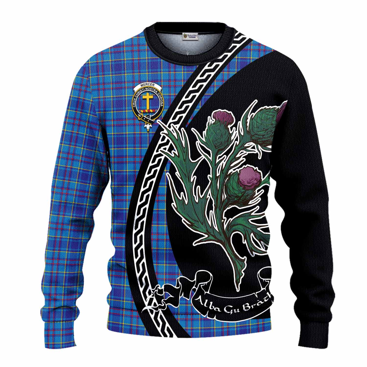 Mercer Family Crest Tartan Knitted Sweater Alba Thistle Inspired - Tartan Vibes Clothing