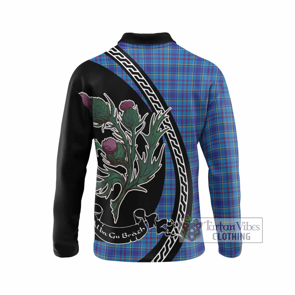 Mercer Family Crest Tartan Long Sleeve Polo Shirt Alba Thistle Inspired - Tartan Vibes Clothing