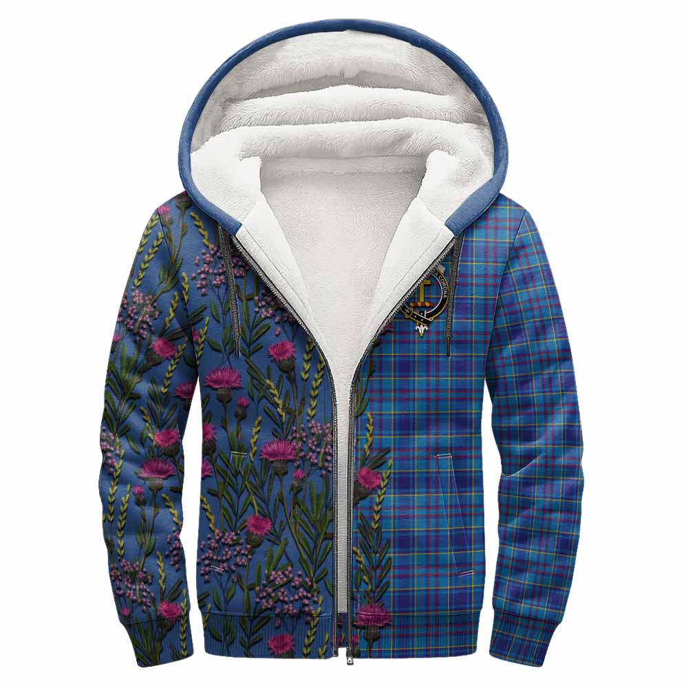 Mercer Family Crest Tartan Sherpa Hoodie Scottish Thistle Flower Pattern Half Style - Tartan Vibes Clothing