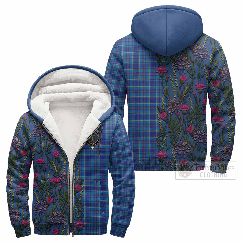 Mercer Family Crest Tartan Sherpa Hoodie Scottish Thistle Flower Pattern Half Style - Tartan Vibes Clothing