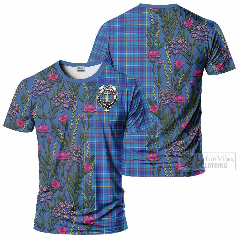 Mercer Family Crest Tartan T-Shirt Scottish Thistle Flower Pattern Half Style - Tartan Vibes Clothing