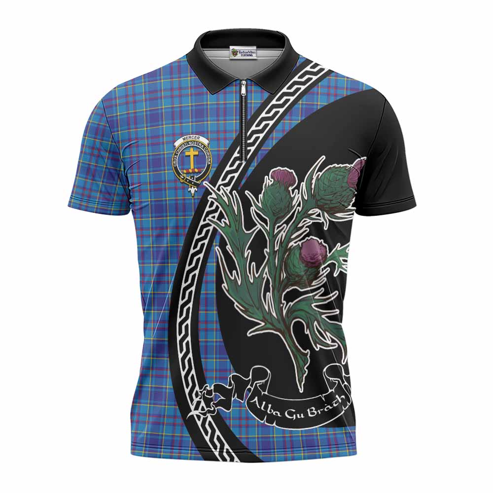 Mercer Family Crest Tartan Zipper Polo Shirt Alba Thistle Inspired - Tartan Vibes Clothing