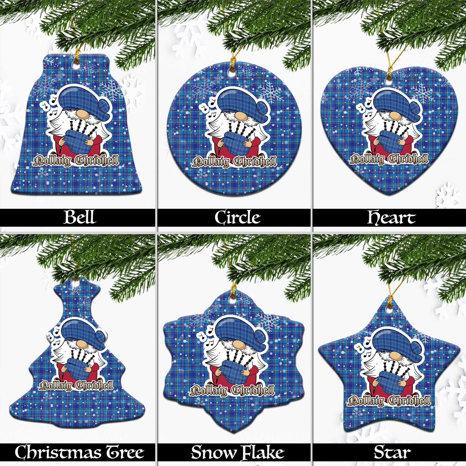 Mercer Modern Tartan Christmas Ornaments with Scottish Gnome Playing Bagpipes Ceramic - Tartanvibesclothing Shop