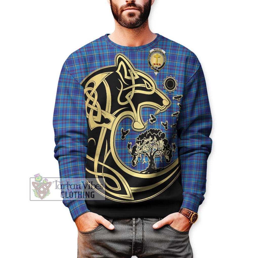 Mercer Tartan Sweatshirt with Family Crest Celtic Wolf Style Unisex - Tartan Vibes Clothing