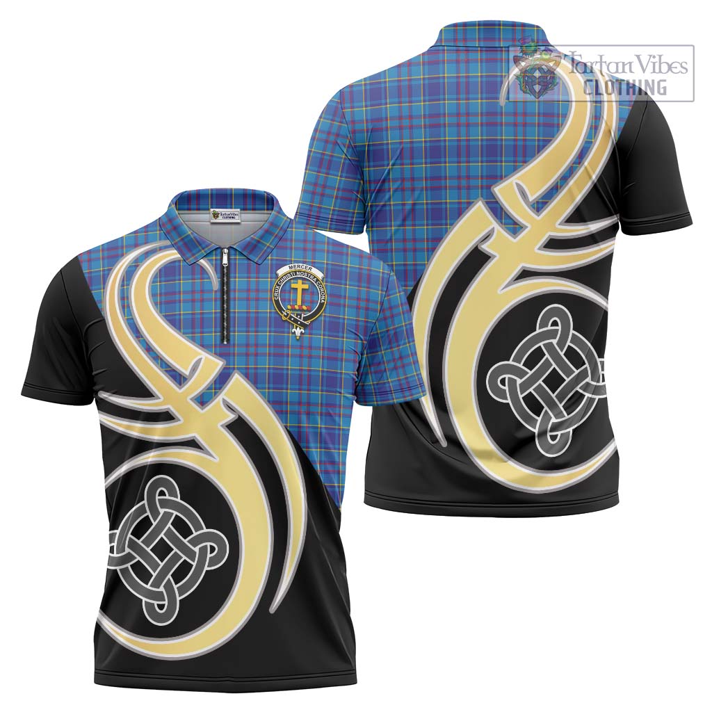 Tartan Vibes Clothing Mercer Modern Tartan Zipper Polo Shirt with Family Crest and Celtic Symbol Style