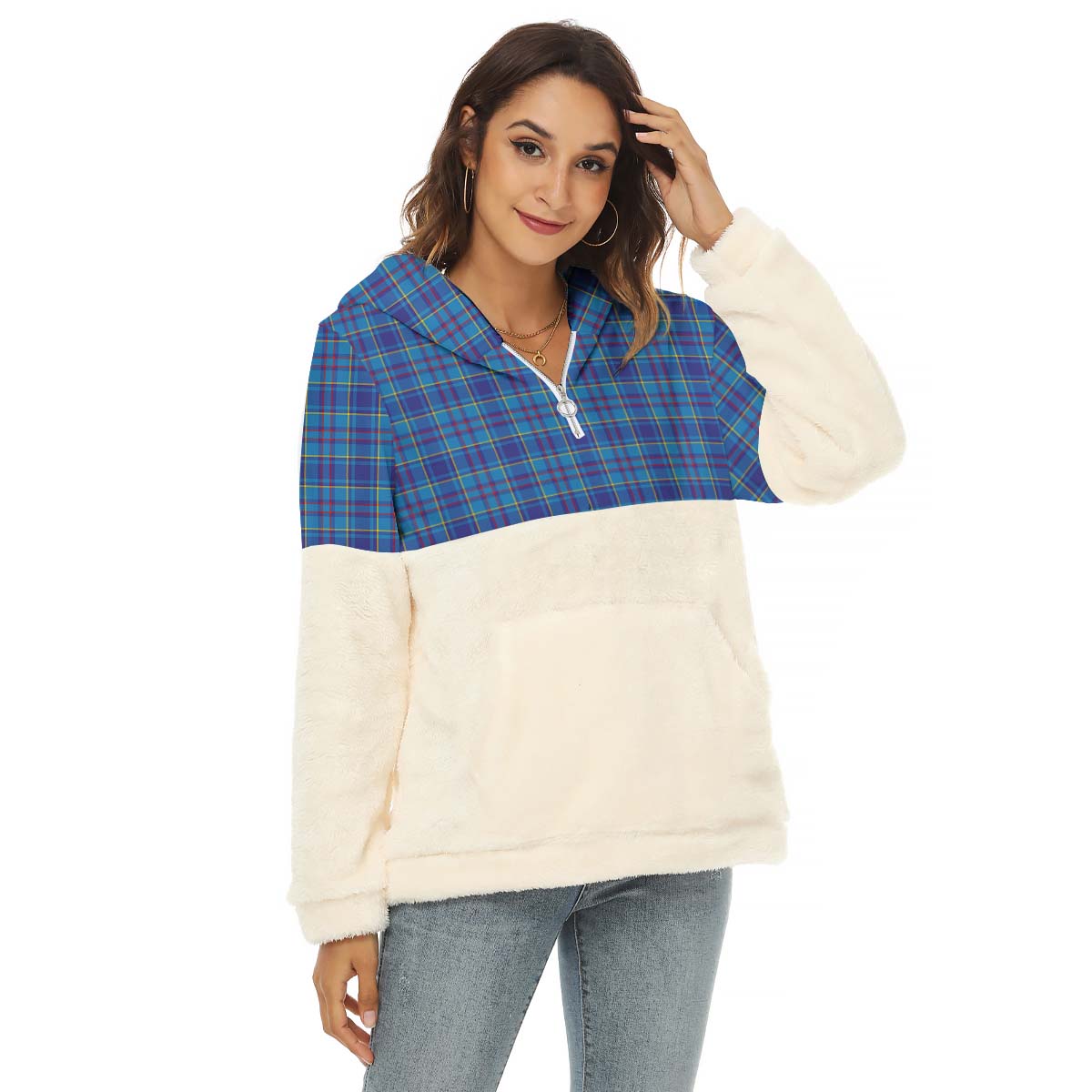 Mercer Tartan Women's Borg Fleece Hoodie With Half Zip Female - Tartan Vibes Clothing