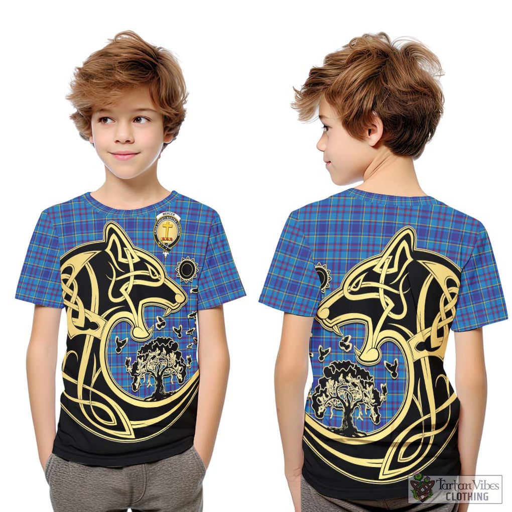 Mercer Tartan Kid T-Shirt with Family Crest Celtic Wolf Style Youth XL Size14 - Tartan Vibes Clothing