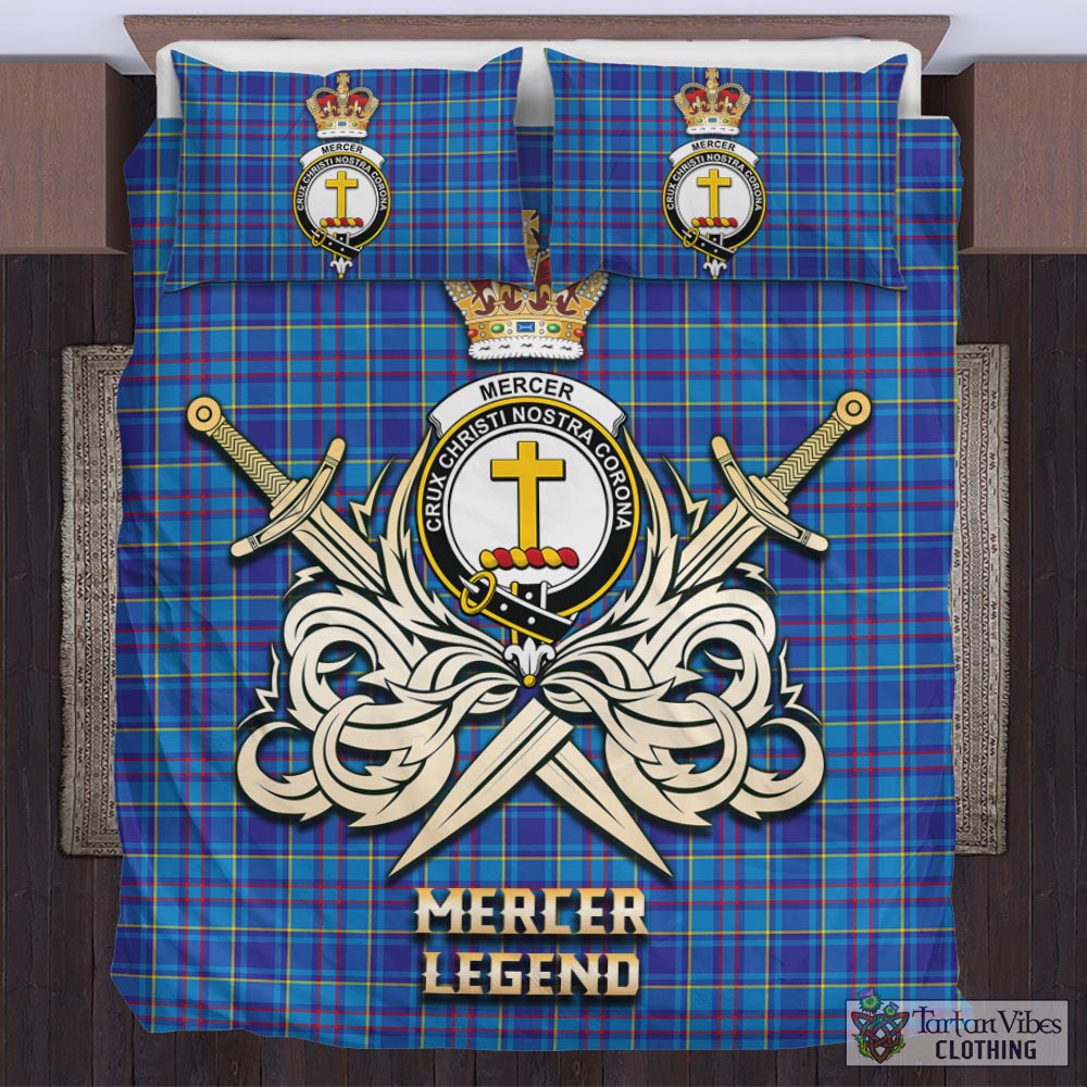 Tartan Vibes Clothing Mercer Modern Tartan Bedding Set with Clan Crest and the Golden Sword of Courageous Legacy