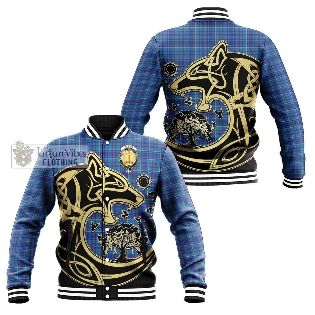 Mercer Tartan Baseball Jacket with Family Crest Celtic Wolf Style Unisex - Tartan Vibes Clothing
