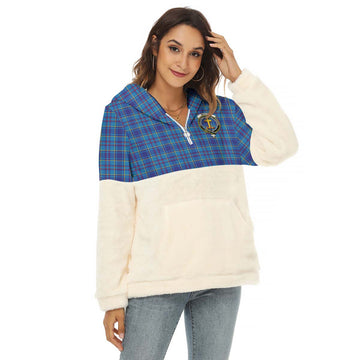 Mercer Tartan Half Style Women's Borg Fleece Hoodie with Half Zip with Family Crest