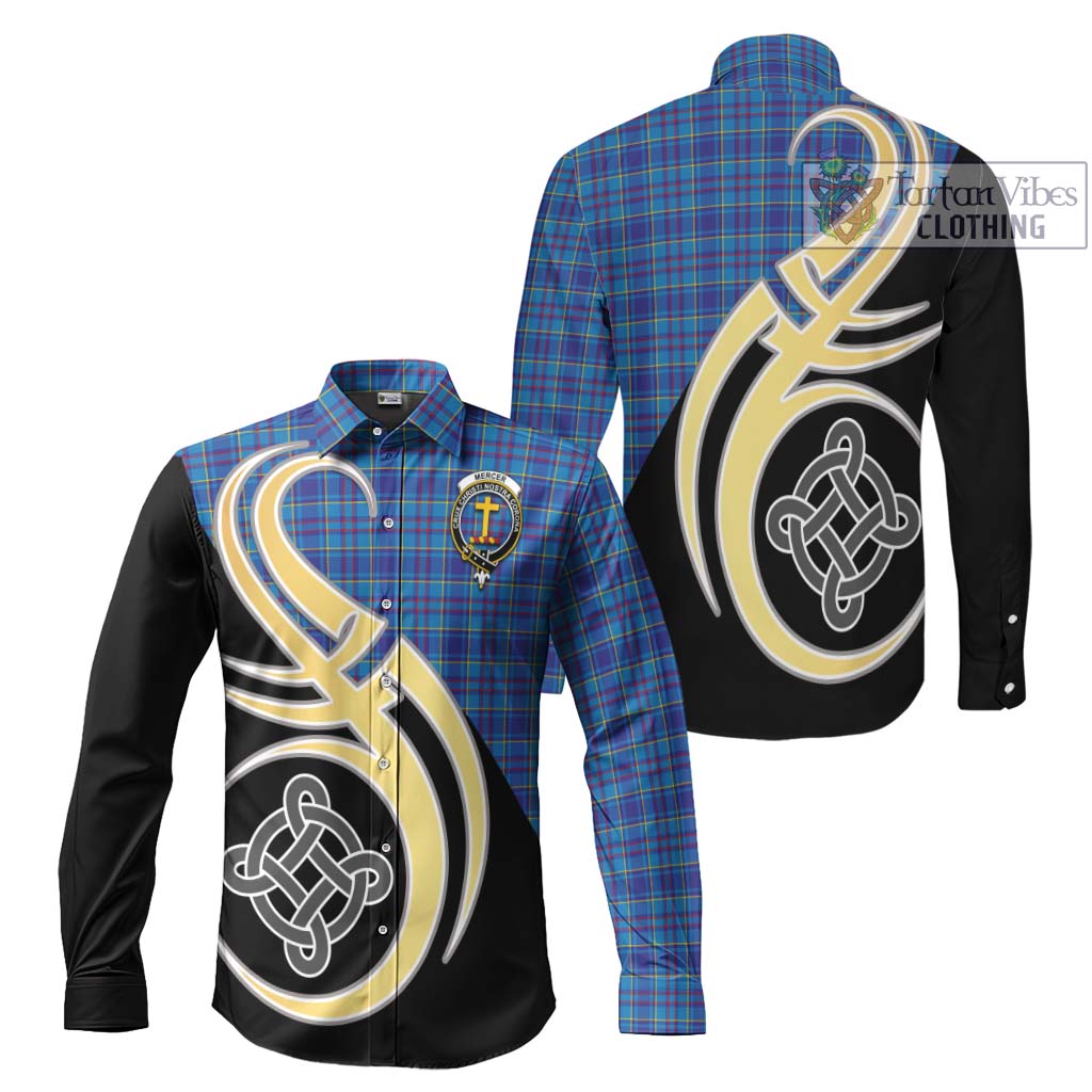 Mercer Tartan Long Sleeve Button Shirt with Family Crest and Celtic Symbol Style Men's Shirt S - Tartan Vibes Clothing
