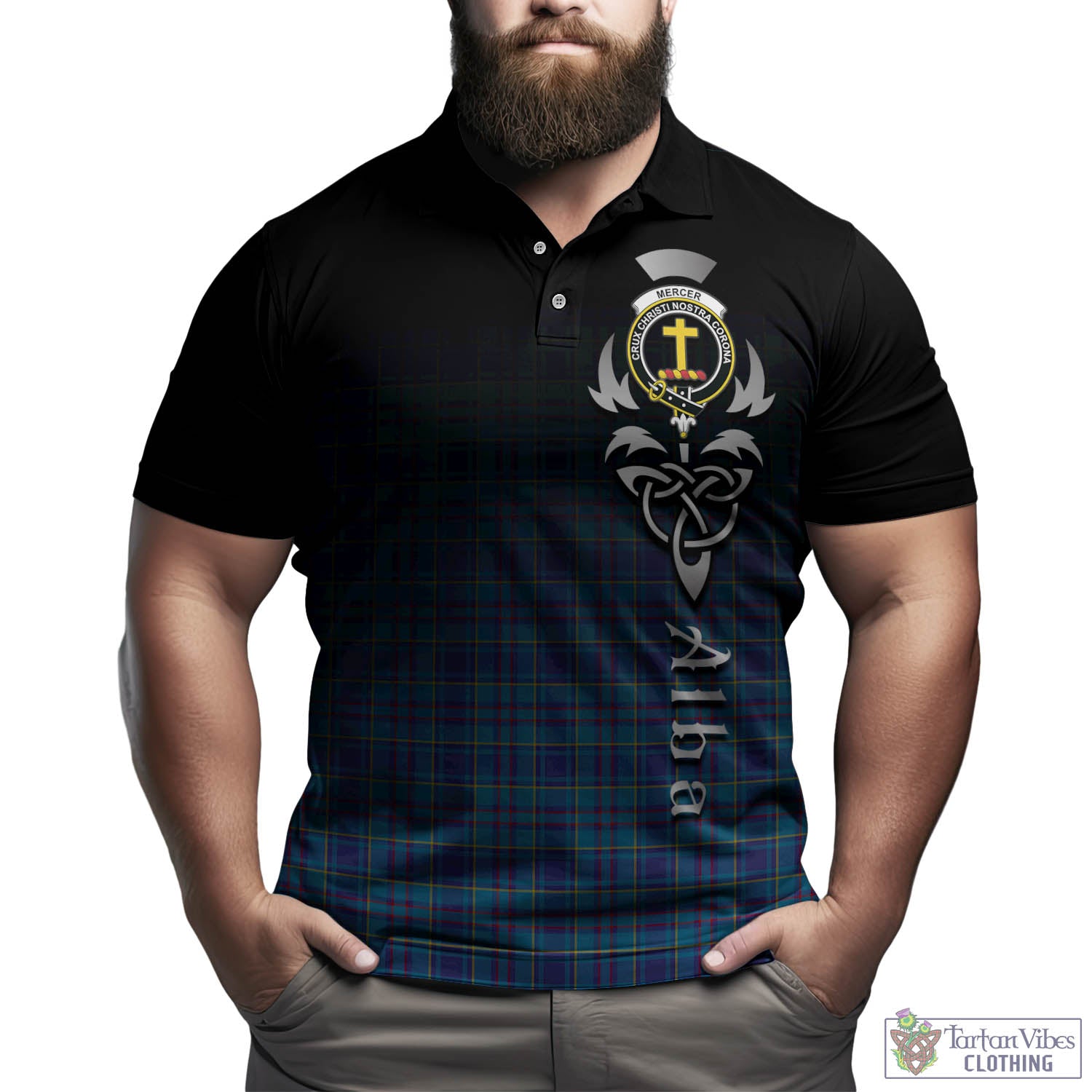 Tartan Vibes Clothing Mercer Modern Tartan Polo Shirt Featuring Alba Gu Brath Family Crest Celtic Inspired