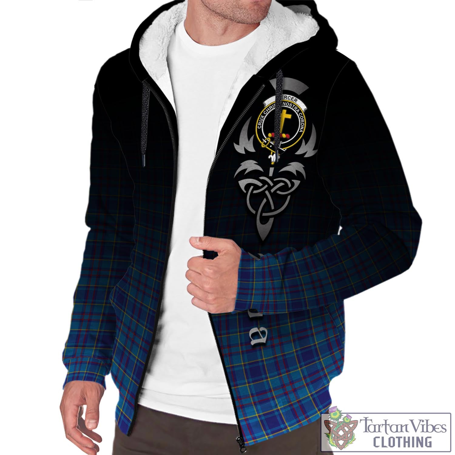 Tartan Vibes Clothing Mercer Modern Tartan Sherpa Hoodie Featuring Alba Gu Brath Family Crest Celtic Inspired
