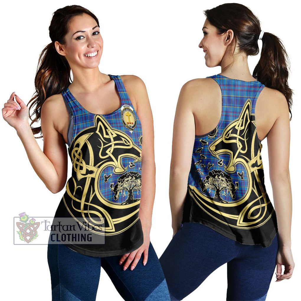 Mercer Tartan Women's Racerback Tanks with Family Crest Celtic Wolf Style 4XL - Tartan Vibes Clothing