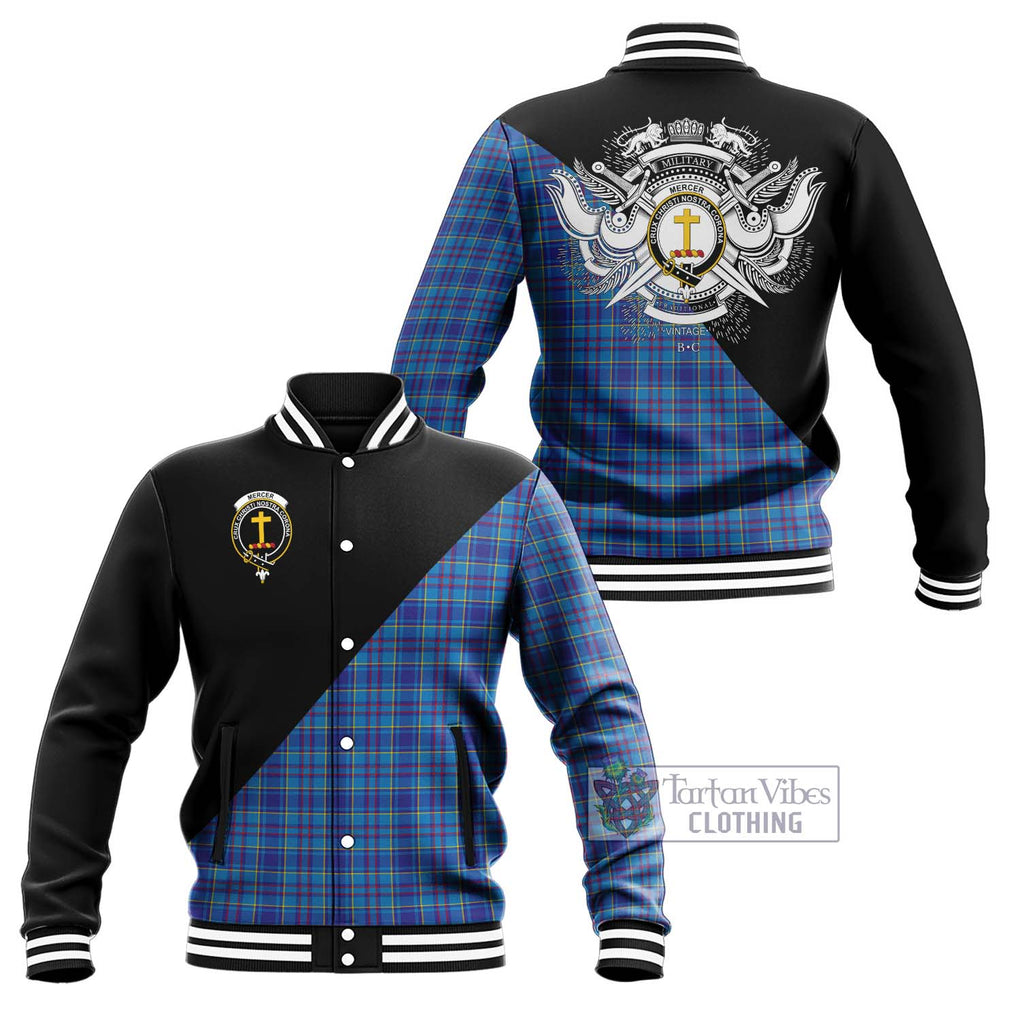 Mercer Tartan Baseball Jacket with Family Crest and Military Logo Style Unisex - Tartanvibesclothing Shop