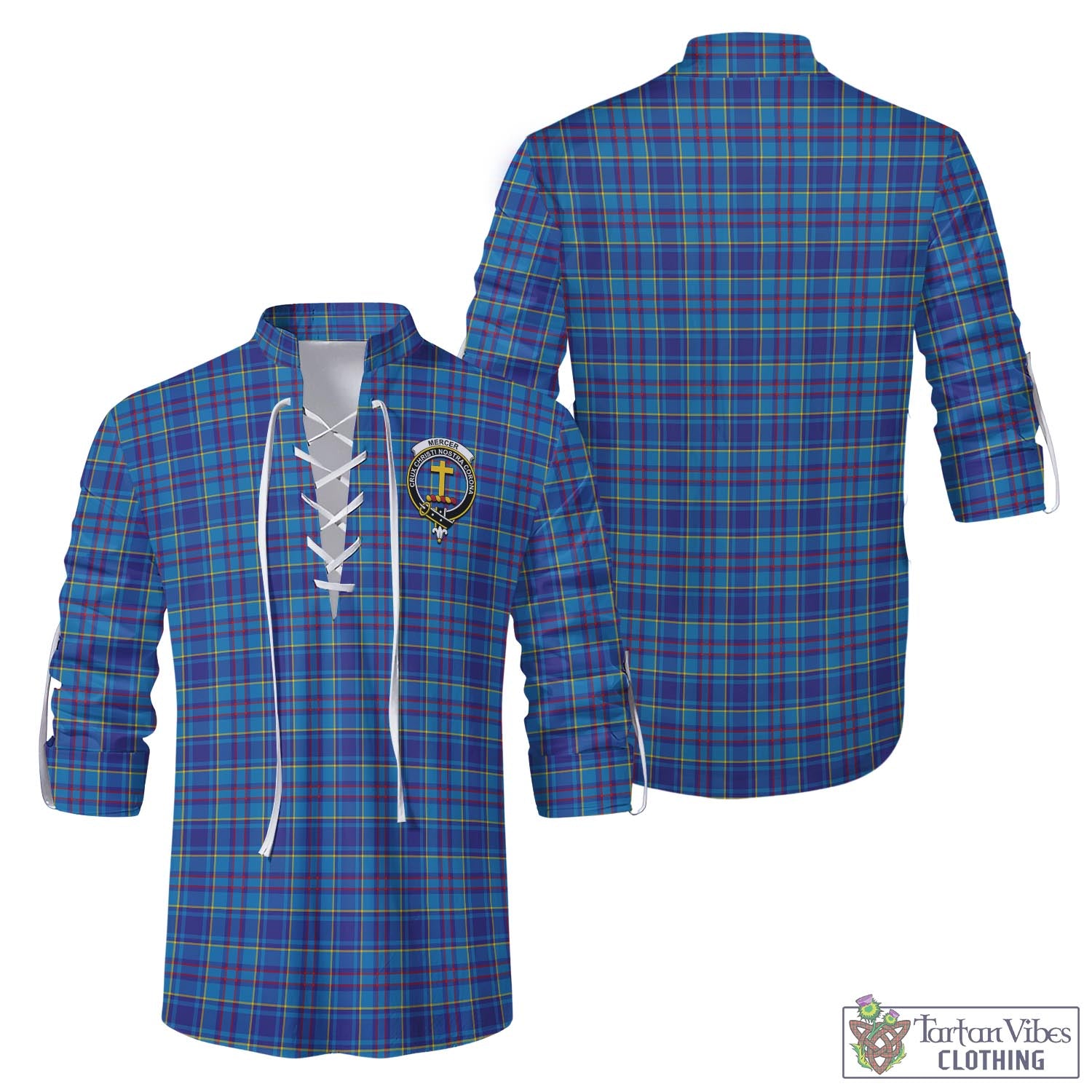 Tartan Vibes Clothing Mercer Modern Tartan Men's Scottish Traditional Jacobite Ghillie Kilt Shirt with Family Crest