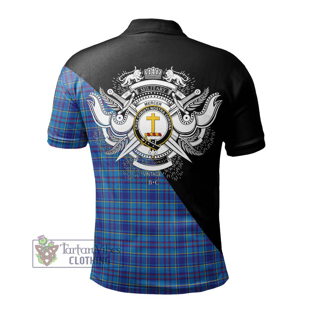 Mercer Tartan Polo Shirt with Family Crest and Military Logo Style - Tartanvibesclothing Shop