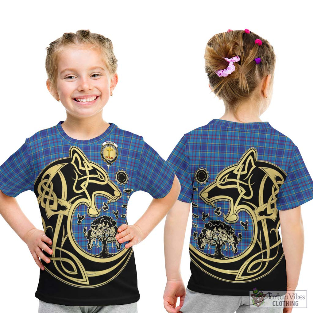 Mercer Tartan Kid T-Shirt with Family Crest Celtic Wolf Style - Tartan Vibes Clothing
