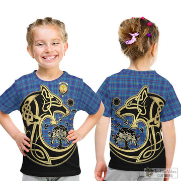 Mercer Tartan Kid T-Shirt with Family Crest Celtic Wolf Style - Tartan Vibes Clothing